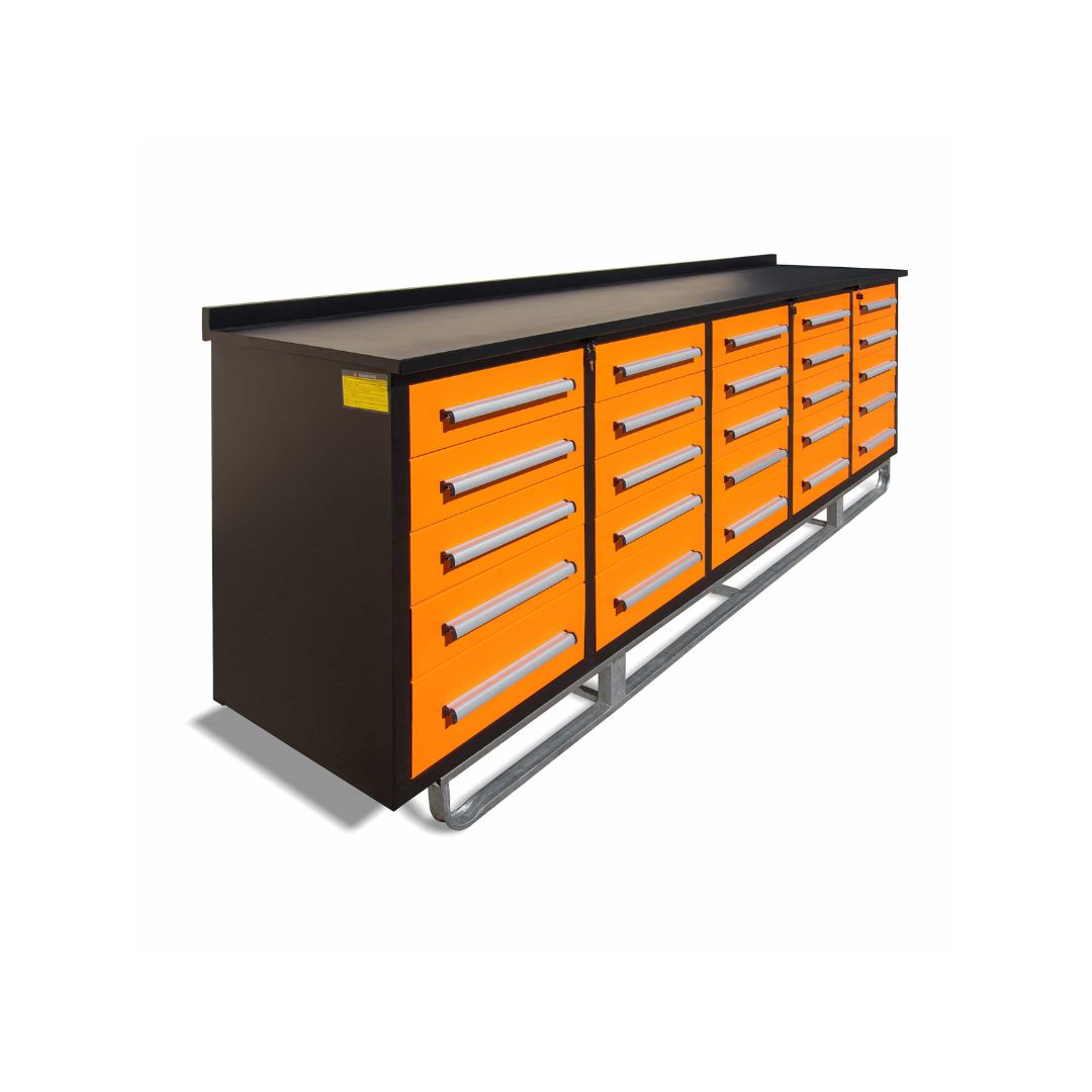 M&B | 10&rsquo; Workbench Cabinet with 25 Drawers - Container Express Services PTY LTD